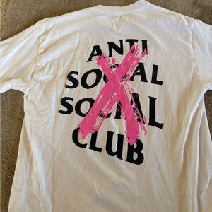 Anti Social Social Club White Tee with Pink X logo Accent